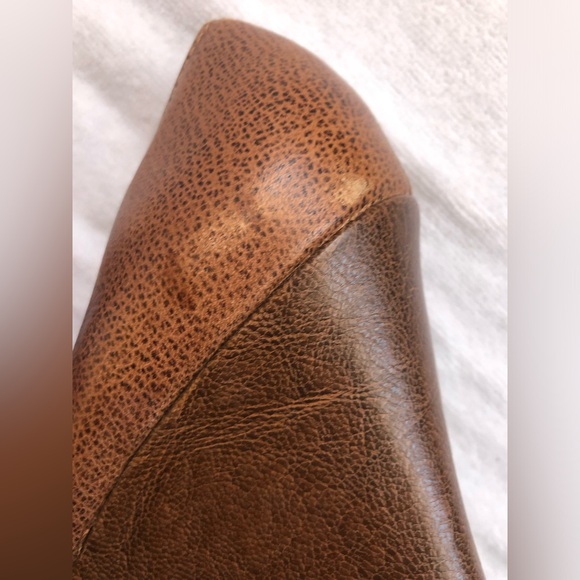 Dr SCHOLL'S Women Brown Leather Pump Wedge Heel Peep Toe Shoe - Picture 6 of 9